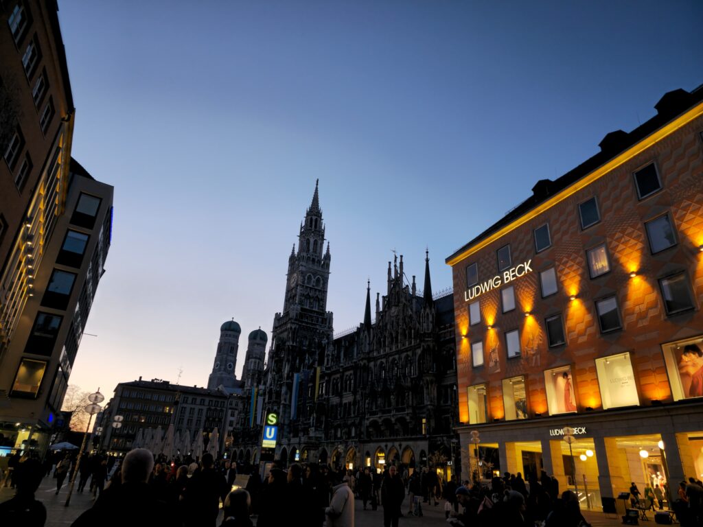 Buildings in Munich at nightfall