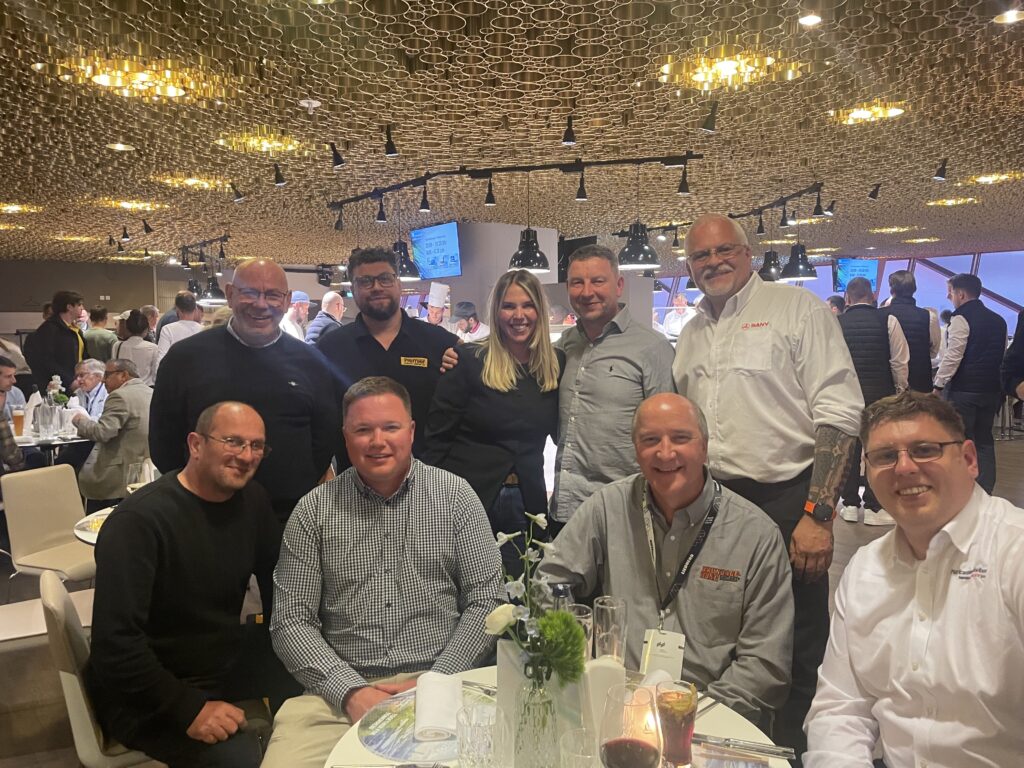 The Camfaud Brundage Bone team out for dinner with Putzmeister and Sany representatives during bauma 2025